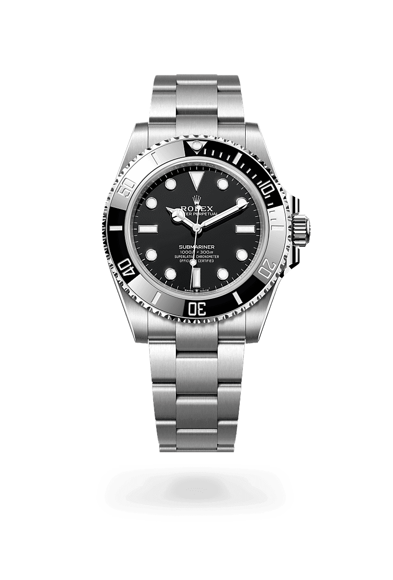 Rolex Submariner with a black dial and bezel, front view